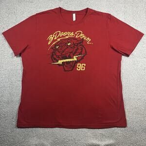 3 Doors Down Shirt Mens 2XL Red Tiger Graphic Band Tee Tour Rock Concert